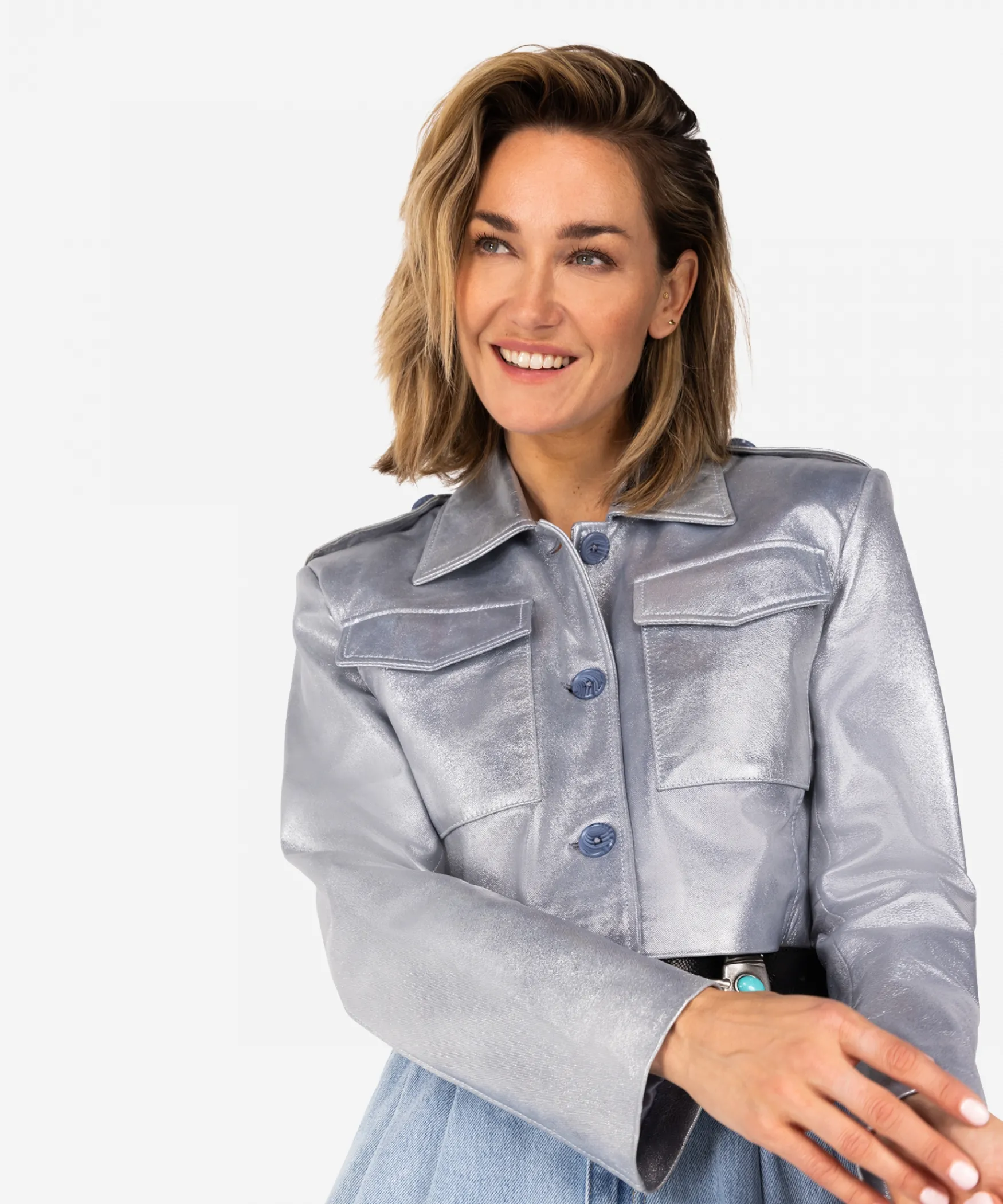 IBANA Jorin Metallic | Stone Blue< Leren Jassen